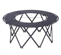 Brasero rond portable d'extérieur 95 cm de diamètre, table de camping pliable en aluminium, gris