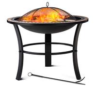 Brasero Rond Sevilla Ø 76 cm Acier laqué Pierres mosaïque Accessoires Couvercle Jardin terrasse feu Bois Charbon briquette Barbecue