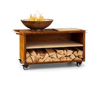 Blumfeldt Brasero Extérieur pour Jardin et Camping - Plancha Portable avec Grille BBQ, Bol en Acier, Foyer pour Bois - Ultra Solide, 128 x 90 x 59 cm