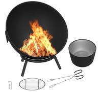 Brasero - UISEBRT - 62 cm - Acier - Noir - Avec grille et pince à charbon