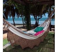 Brasil Deluxe Hacienda hamac double de luxe coton beige avec bord en macramé ...
