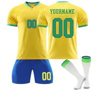 Brasil Maillot de Foot Personnalisé pour Enfant et Adultes Ensemble Foot avec Nom Numéro Maillot Football Garçon Homme Cadeau Personnalisé aux Fans de Football