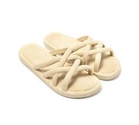BRASILERAS Sandales Plates Mersin pour Femme, Beige, 39 EU
