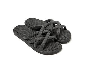 BRASILERAS Sandales Plates Mersin pour Femme, Noir, 38 EU