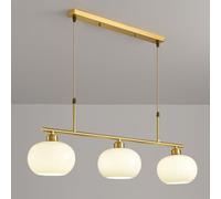 Brass 3-Lights Fixture for Kitchen Island, E27 Socket Indoor Pendant Lgihting Nordic Glass Light, Dining Room Hanging Chandelier