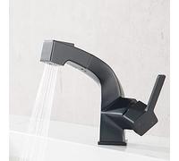 Brass Bathroom Sink Mixer Tap with Pull-Out Sprayer, Retractable Single Hole Faucet for Hot and Cold Water, Chrome Plated