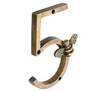 Brass bee Numéro de maison patrimoniale avec motif abeille | Plaques de numéros de panneaux de porte modernes de 5 pouces | Numéros d'adresse du domicile (5)