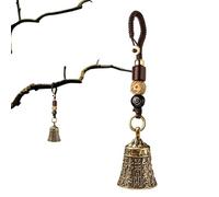 Brass Bell Keychain - Pure Brass 3.2x2.5cm | Vintage Hand Bell Pendant with Buddhist Scriptures, Small Loud Sound Ornament | Decorative Car Hanging Bells for Keys Meditation Home Use