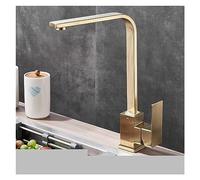 Brass Black Square Kitchen Faucet - 360° Swivel Single Handle Mixer Tap for Sink - Modern Bathroom & Kitchen Water Tap with White Finish (Gebürsteter Nickel A)