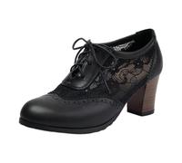 Brass Buckle Lace Heel for Classic Cutout Mary Jane Style with Ties and Subtle Punk Booty Elegant Everyday Dress Shoes (B-Black, 37)