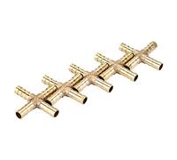 Brass Cross 4 Way Hose Connector | 6/8 / 10 / 12mm Barbed Fittings for Pneumatic Water Oil Gas Fuel | Quick Connect for Electric Tools/Home Gas Piping | 5pcs Set (8mm)