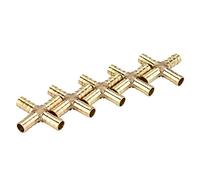 Brass Cross 4 Way Hose Connector | 6/8 / 10 / 12mm Barbed Fittings for Pneumatic Water Oil Gas Fuel | Quick Connect for Electric Tools/Home Gas Piping | 5pcs Set (10mm)