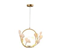 Brass Dining Room Ceramic Ginkgo Leaf Decor Glass Hanging Kitchen Island Pendant Light Fixture with Globe Shade, G9 Socket