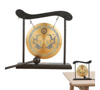 Brass Gong - 8.26 Inch Desktop Gong With Copper Body And Stand | Tabletop Decoration, Handheld Wind For Relaxation, Meditation And Home Ambience, Oriental Style Housewarming