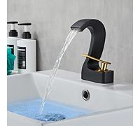 Brass Hot & Cold Hole mounting, Single Handle Waterfall Bathroom Faucet, Black Gold