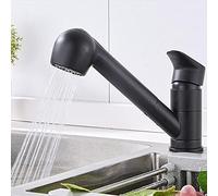 Brass Kitchen Faucets with Pull Out Spray Rotation Telescopic Hot and Cold Single Hole Kitchen Mixer Sink Faucet-Black