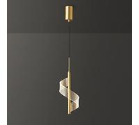 Brass LED Pendant Light Hanging Lamp with Spiral Acrylic, Bedroom Bedside Decor Lighting Fixture Copper Chandelier, Kitchen Island Dining Table Drop Ceiling Lamps