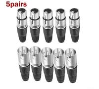 Brass Pin XLR Female Connector 10pcs Low Noise( Silver) | 3-pin female, pour dmx compatible, mic cable repair, 10pcs bulk pack, easy soldering