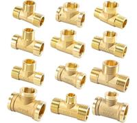 Brass Pipe Fitting Male/Female Thread 1/8 1/4 3/8 1/2 Tee Type Copper Fittings Water Oil Gas (Male-F-M,1/4")