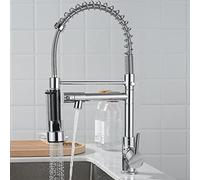 Brass Pull Out Kitchen Faucet with Swivel Mixer, Dual Function Hot and Cold Water, Spring Kitchen Faucet, Brushed