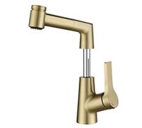 Brass Pull Out Sprayer Basin Mixer Tap, Single Hole Bathroom Sink Faucet with Hot and Cold Water - Brushed d