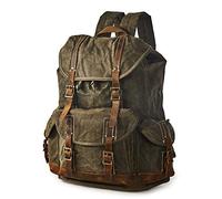 BRASS TACKS Leathercraft Sac à dos robuste en toile cirée imperméable pour homme et femme avec bordure décontractée pour ordinateur portable, sac à dos de voyage, sac à dos à bandoulière