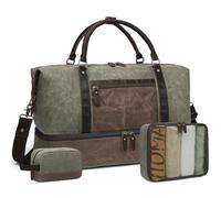 BRASS TACKS Leathercraft Sac de sport vintage en toile cirée et cuir pour homme et femme avec compartiment à chaussures imperméable (kaki)