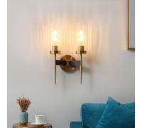 Brass Wall Sconce Vanity Light, Modern Wall Sconces Lighting Fixtures with Cylindrical Stripe Glass Shade, Indoor Decor Wall Mount Lamp for Bedroom,Bedside,Hallway,Living Room,Reading,Bar (Size/2 Ligh