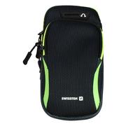 Swissten Brassard sport avec 2 pochettes zippées néoprène anti-transpirant Noir Vert citron G