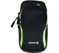 Swissten Brassard sport avec 2 pochettes zippées néoprène anti-transpirant Noir Vert citron G