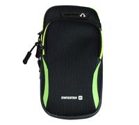 Swissten Brassard sport avec 2 pochettes zippées néoprène anti-transpirant Noir Vert citron G