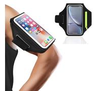 Brassard sportif avec poche écouteurs, brassard telephone sport, porte telephone course a pied, pour course et fitness, Noir, Nylon, jusqu’à 6,8 pouces