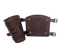 Brassards de bras en cuir PU gaufré arbre du monde, brassards de poignets en cuir pleine fleur faits à la main, Garde-poignet Viking (brun)