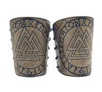 Brassards en Cuir Médiéval Nordic Viking Odin Brassards en Relief Bracelet en Cuir PU Protège-Bras pour Hommes Protège-Bras Médiéval Armure De Chevalier Viking Brassards (Kaki)