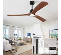 Brasseur d’air plafond 60 pouces avec éclairage 3 pales bois massif télécommande interrupteur mural moteur réversible 6 vitesses