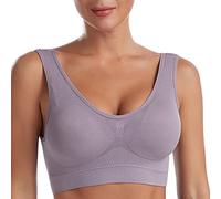 Brassiere Coton Brassiere Coton Post Operatoire Soutien-Gorge de Sport de Couleur Unie Mid sans Couture pour Femmes avec Coussin de Soutien-Gorge Brassiere Femme Grosse Poitrine Soutien (Grey, L)