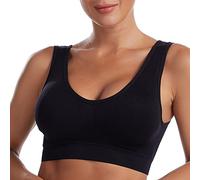 Brassiere Coton Brassiere Coton Post Operatoire Soutien-Gorge de Sport de Couleur Unie Mid sans Couture pour Femmes avec Coussin de Soutien-Gorge Brassiere Femme Grosse Poitrine Soutien (Black, S)