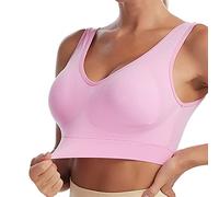 Brassiere Coton Brassiere Coton Post Operatoire Soutien-Gorge de Sport de Couleur Unie Mid sans Couture pour Femmes avec Coussin de Soutien-Gorge Brassiere Femme Grosse Poitrine Soutien (Pink, XL)