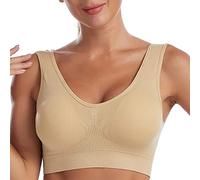 Brassiere Coton Brassiere Coton Post Operatoire Soutien-Gorge de Sport de Couleur Unie Mid sans Couture pour Femmes avec Coussin de Soutien-Gorge Brassiere Femme Grosse Poitrine Soutien (Beige, L)