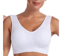 Brassiere Coton Brassiere Coton Post Operatoire Soutien-Gorge de Sport de Couleur Unie Mid sans Couture pour Femmes avec Coussin de Soutien-Gorge Brassiere Femme Grosse Poitrine Soutien (White, XL)