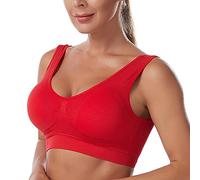 Brassiere Coton Brassiere Coton Post Operatoire Soutien-gorge de sport de couleur unie MID sans couture pour femmes avec coussin de soutien-gorge Brassiere Femme Grosse Poitrine Soutien Gorge (Red, S)