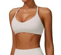 Brassière de Sport Femme Col V Rembourrée Dos Nageur Croisé Soutien Fort Séchage Rapide Top sans Couture avec Coques Amovibles