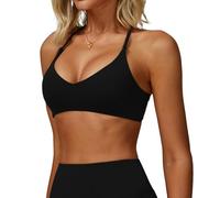 Brassière de Sport Femme Col V Rembourrée Dos Nageur Croisé Soutien Fort Séchage Rapide Top sans Couture avec Coques Amovibles