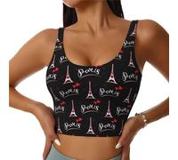 Brassière de sport pour femme à soutien élevé - Débardeur d'entraînement court doux et athlétique pour femme - Tour Eiffel Paris, noir, Taille M