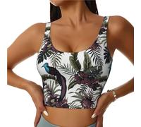 Brassière de sport pour femme à soutien élevé - Débardeur d'entraînement court marron mignon oiseau de paradis pour la course à pied, Noir/blanc, XXL