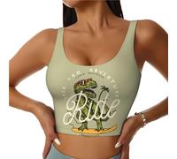 Brassière de sport pour femme à soutien élevé - Ride The Wave Dinosaure Surfeur Course Course à Pied Débardeur d'entraînement pour femme, Noir/blanc, L