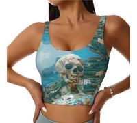 Brassière de sport pour femme, débardeur court d'entraînement à motif tête de mort, dos en U, haut athlétique, noir, Taille XL