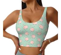 Brassière de sport pour femme, débardeur court minimaliste avec motif cochon d'amour, soutien-gorge de sport dos en U, Noir/blanc, M