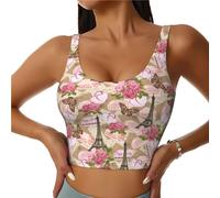 Brassière de sport pour femme, rose, papillon, amour, débardeur court, soutien-gorge de sport dos en U, haut athlétique, Noir/blanc, L