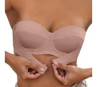 BrassièRe Femme-Soutien Gorge Push Up-Women's Comfortable Wireless Front Closure Bra for Everyday Use with Design and Transparent Straps (Beige- 80C)
